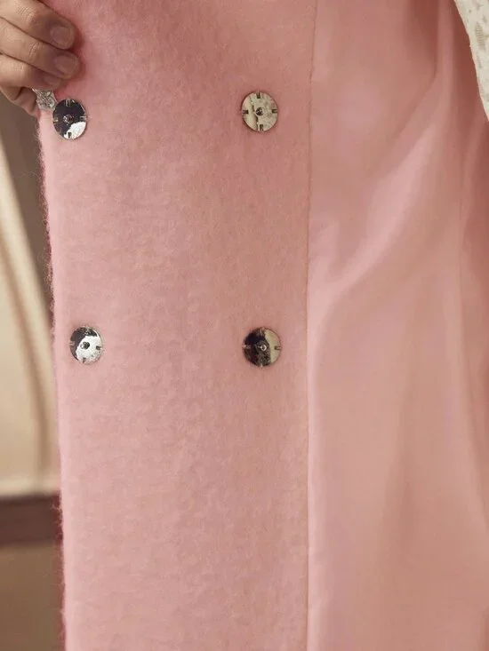 Pink Preppy Women's Rhinestone Double-Breasted Overcoat - Picture 7 of 7